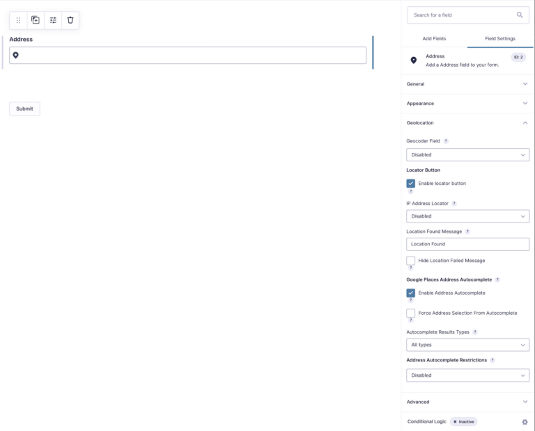 Address field options