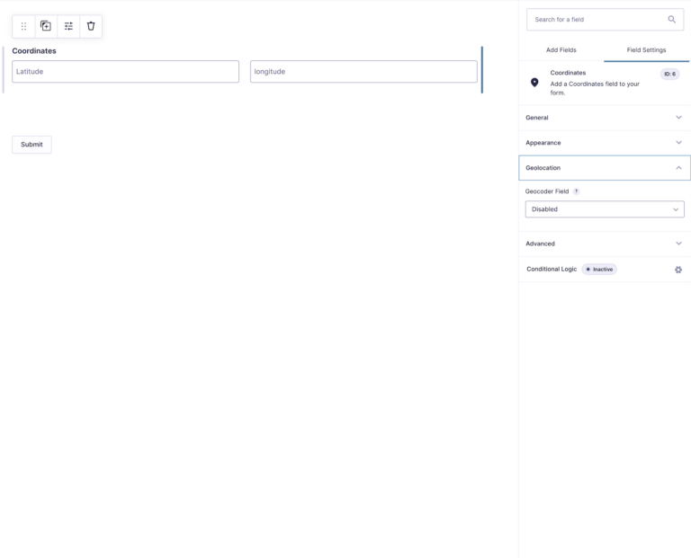 Coordinates field options