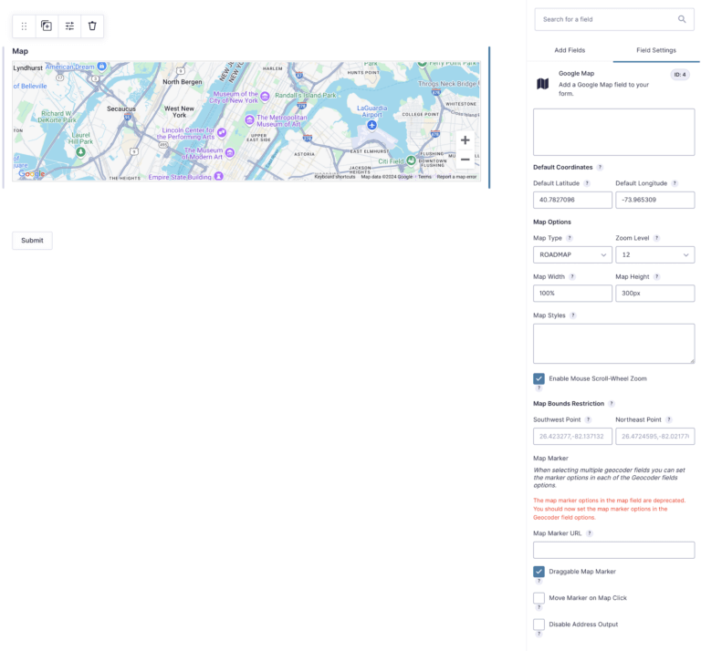 Map field options