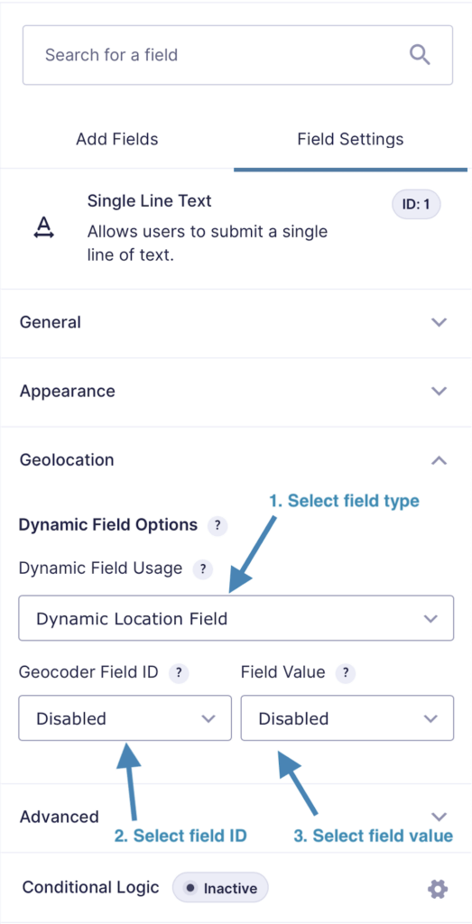 Gravity geolocation Dynamic Field Options