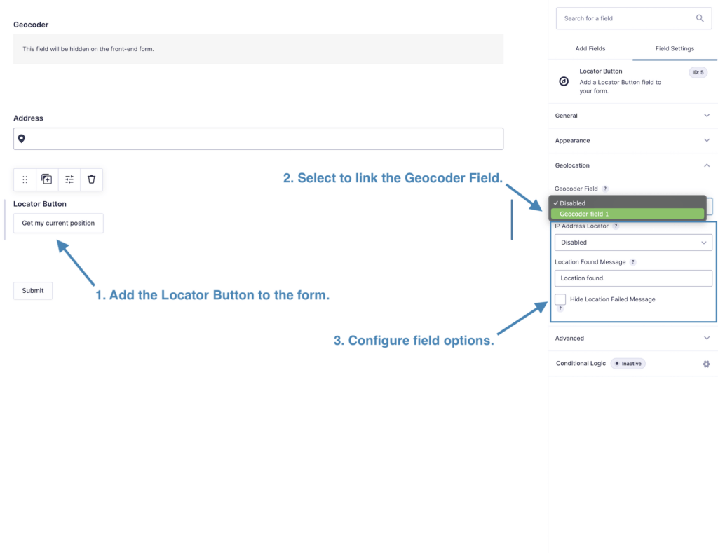 Locator Button Setup in Gravity Forms