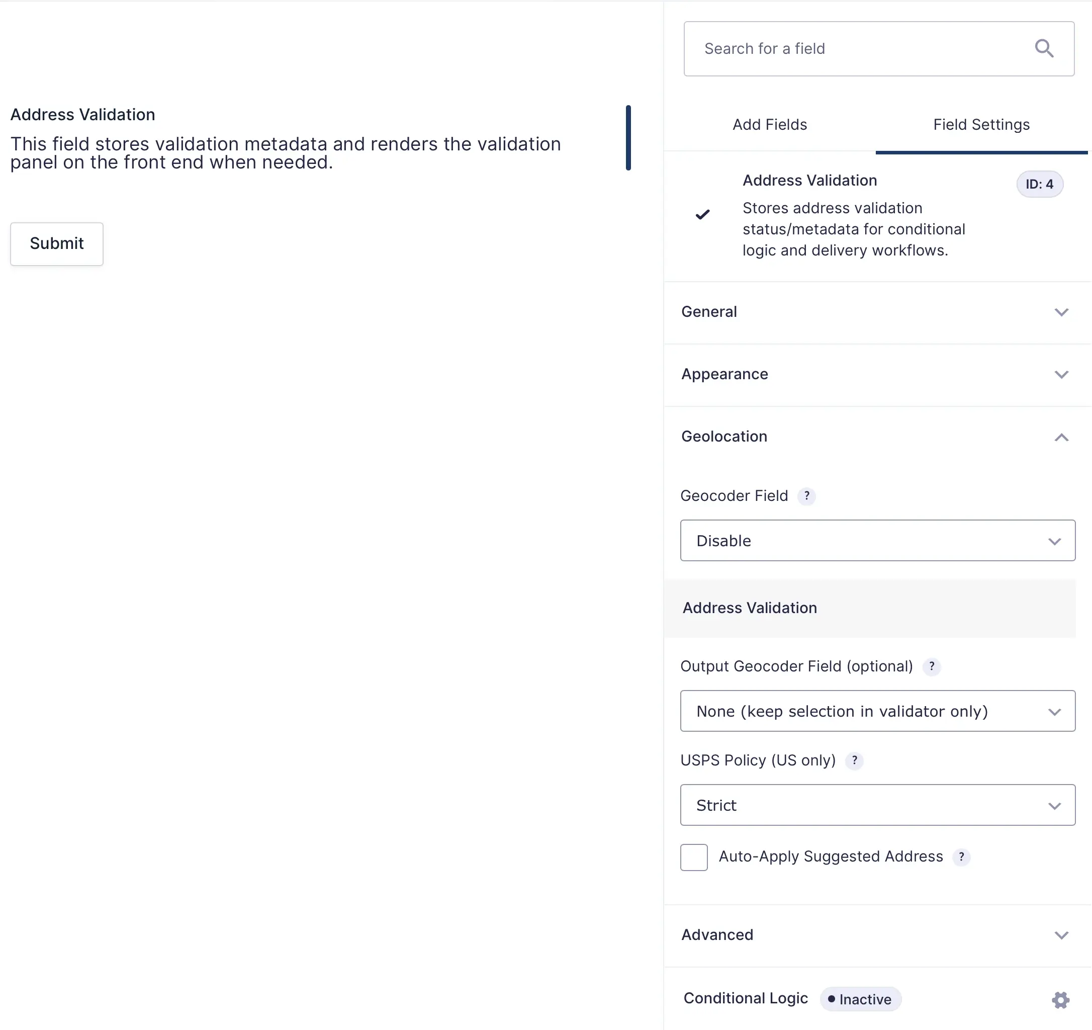 Gravity Geolocation Address Validation Settings