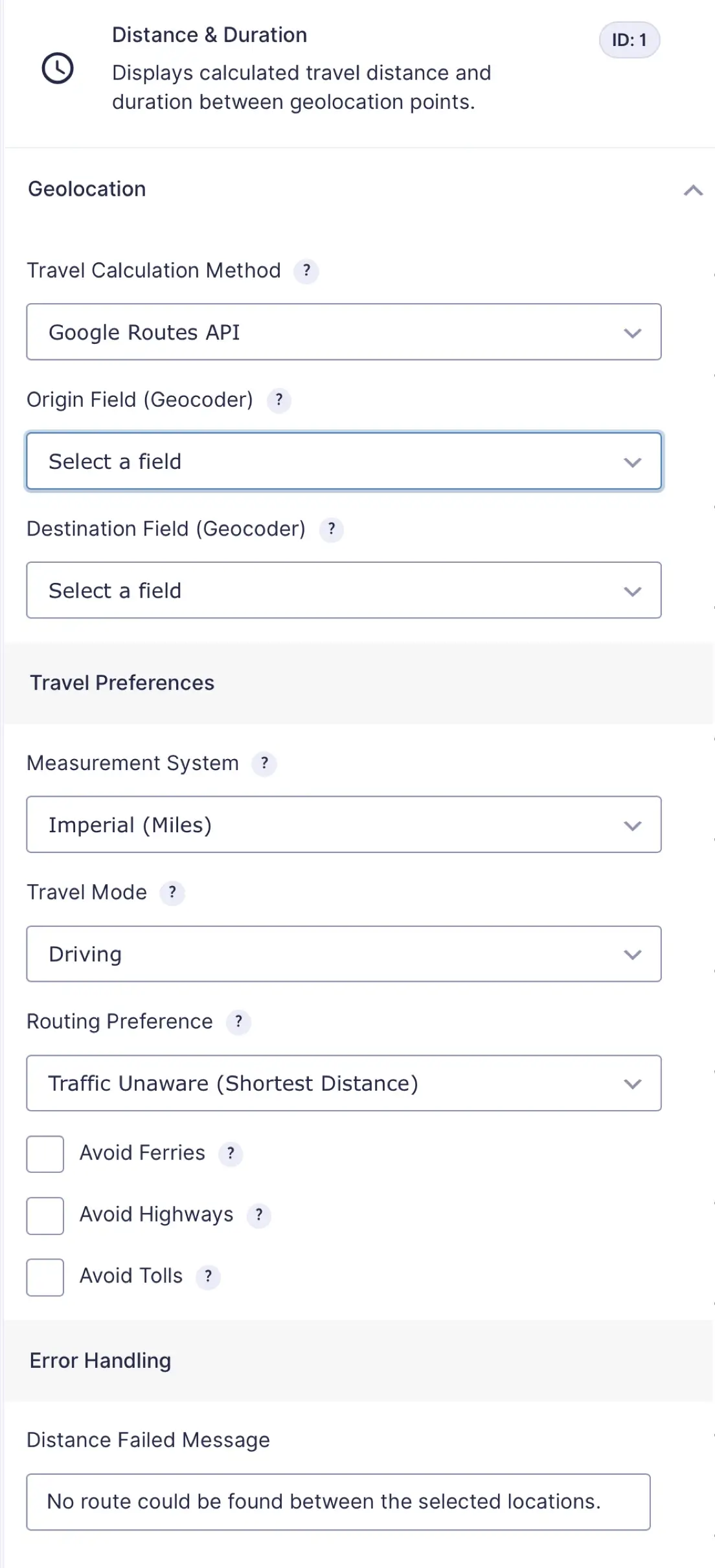 Gravity Geolocation Distance & Duration Settings