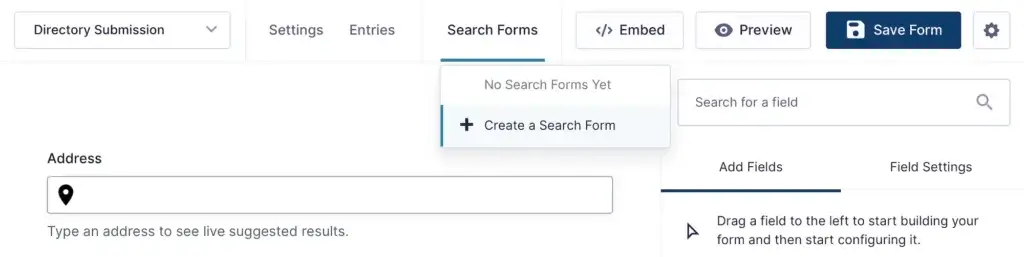 Gravity Search Create Search Form Button
