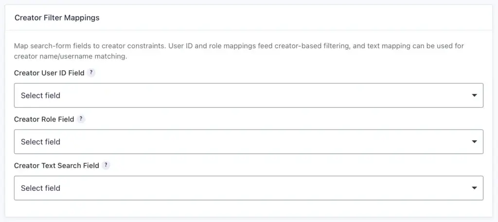 Gravity Search Creator Filters Settings