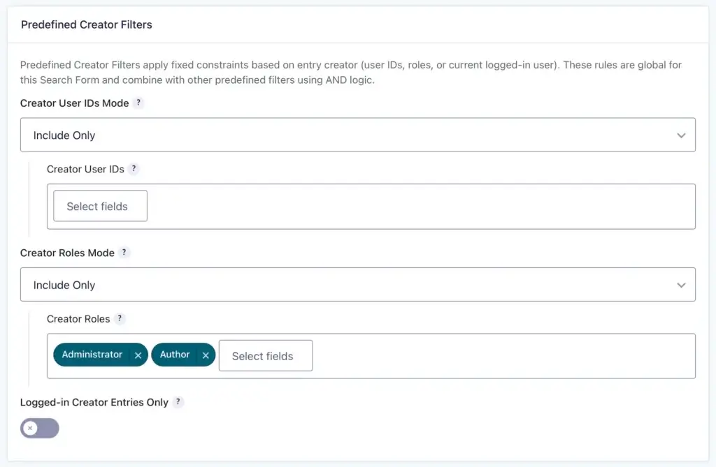 Gravity Search Creator Predefined Settings