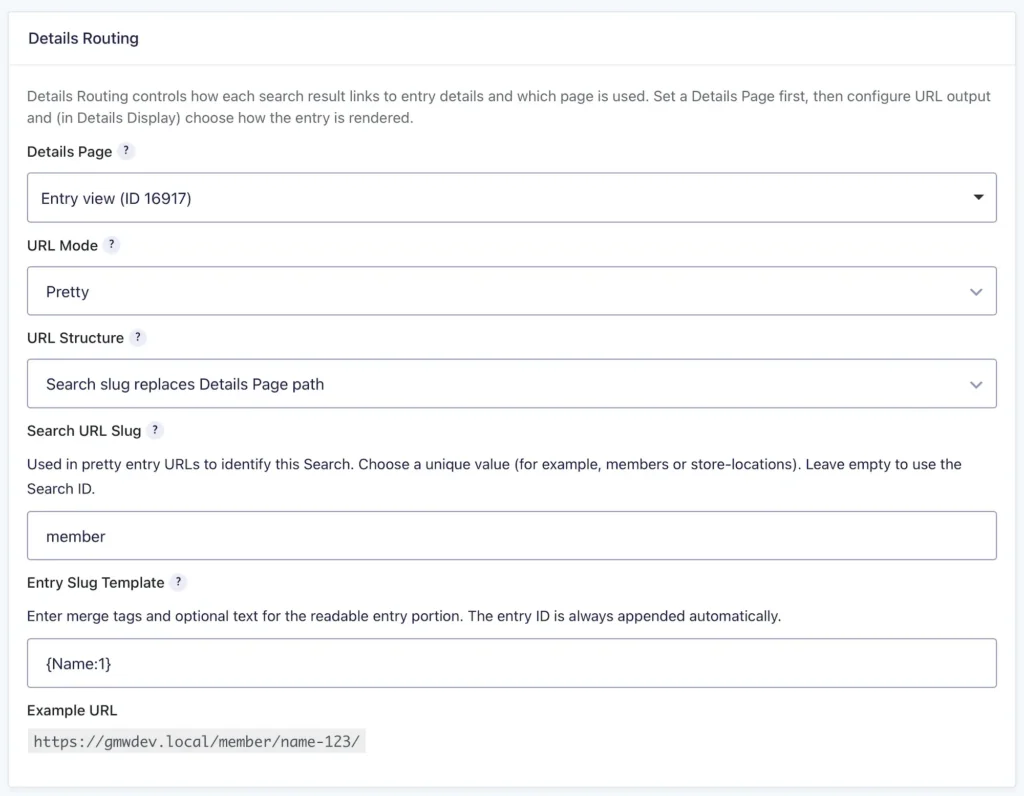 Details Routing settings in the Gravity Search Setup tab