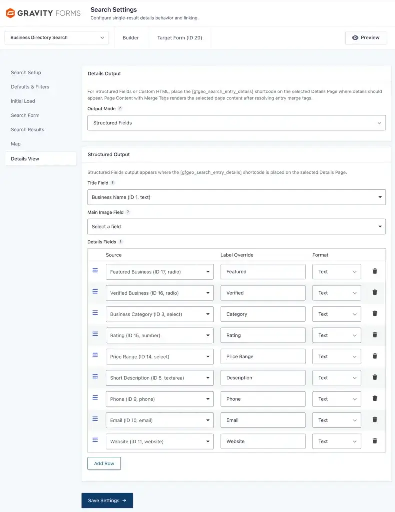 Gravity Search Details View Tab