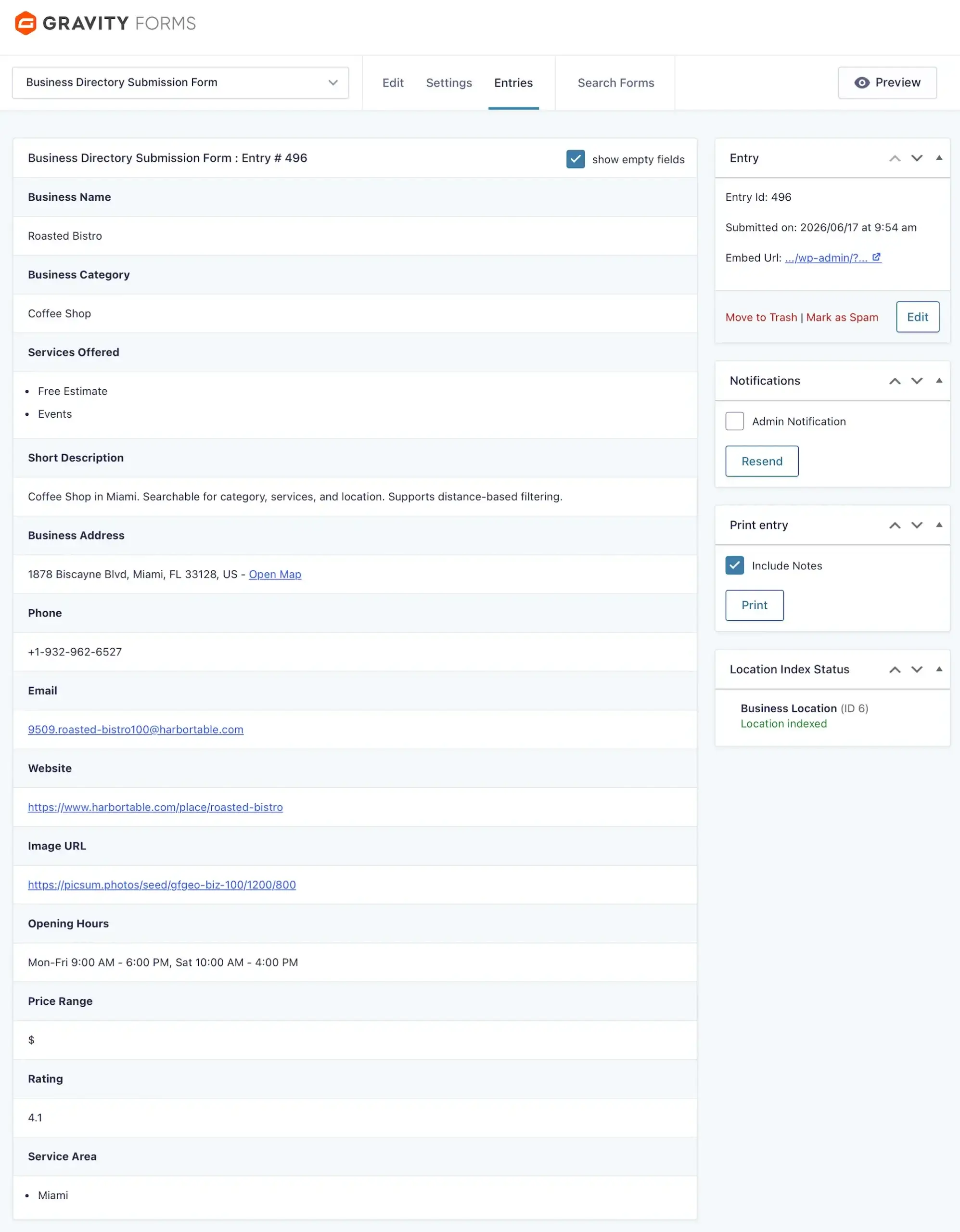 Gravity Search Directory Entry View Page