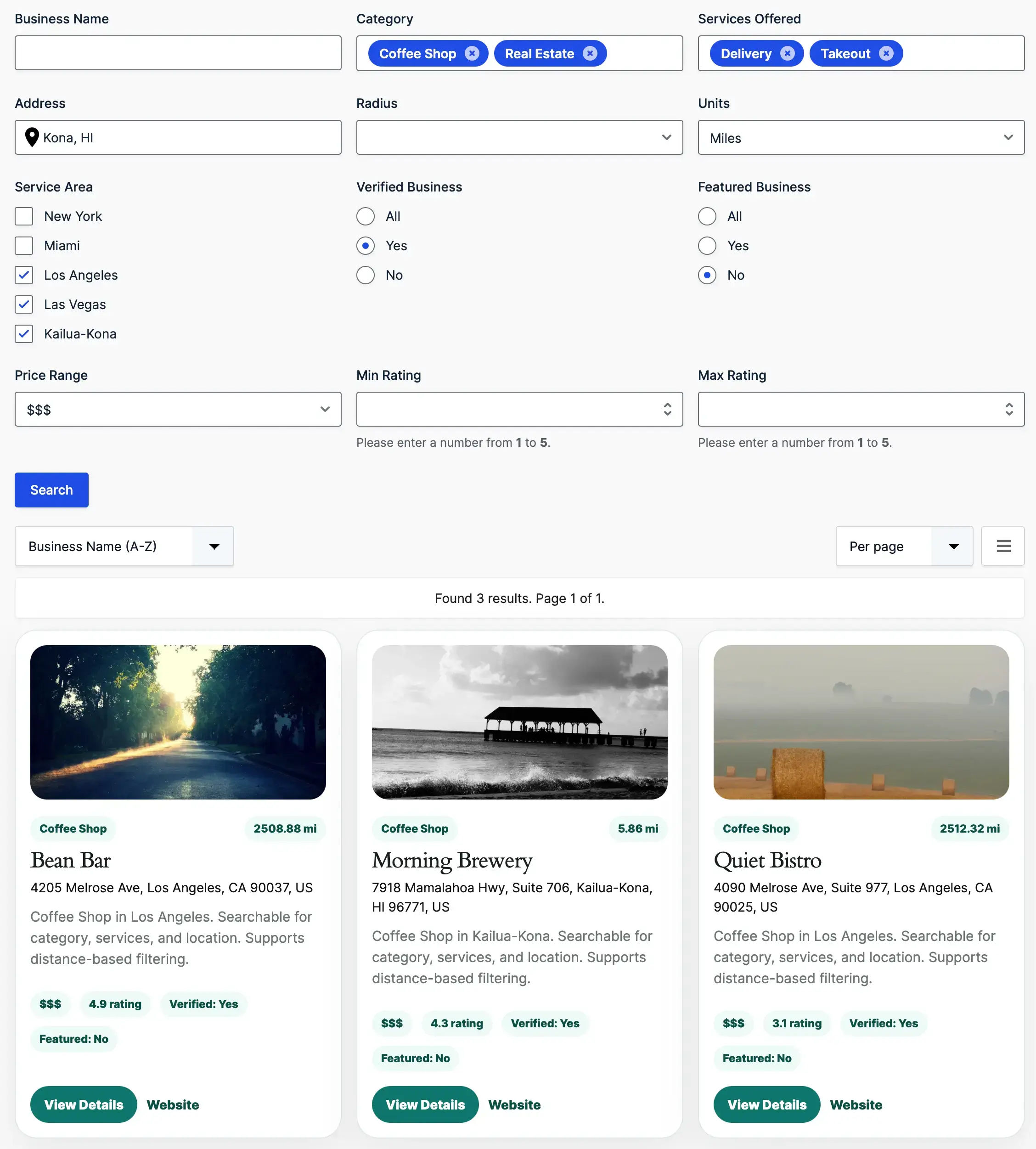 Gravity Search Directory Demo No Map