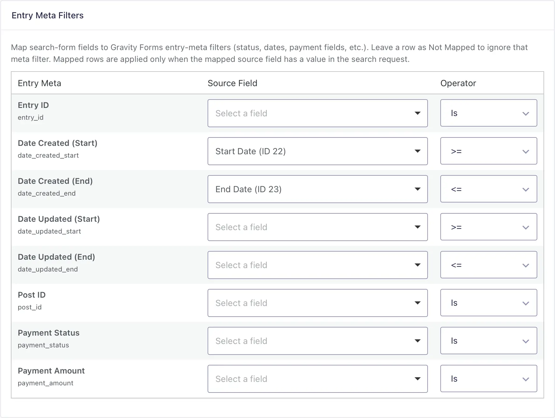 Gravity Search Entry Meta Mapping