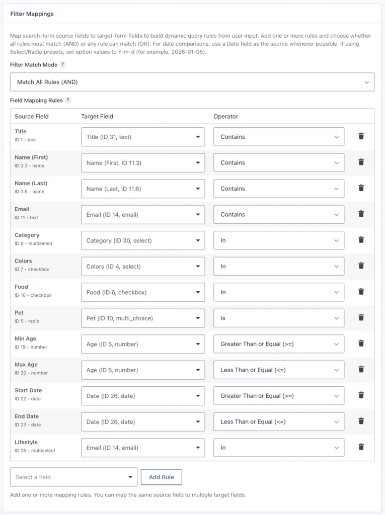 Gravity Search Filter Mapping Settings