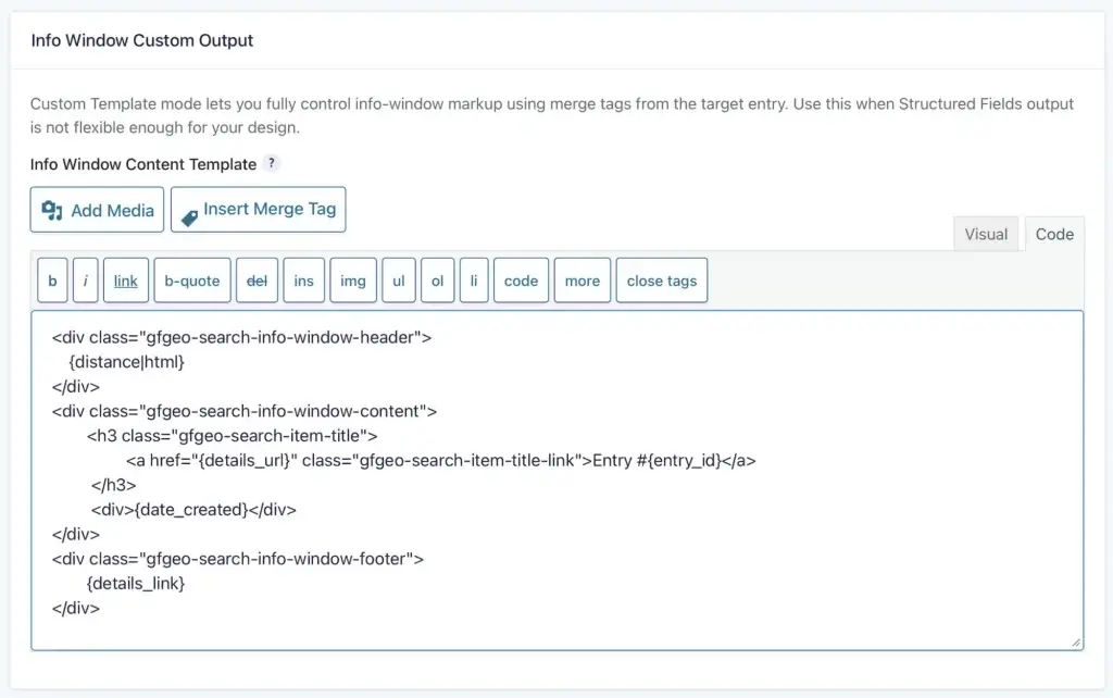 Gravity Search Info Window Custom Output