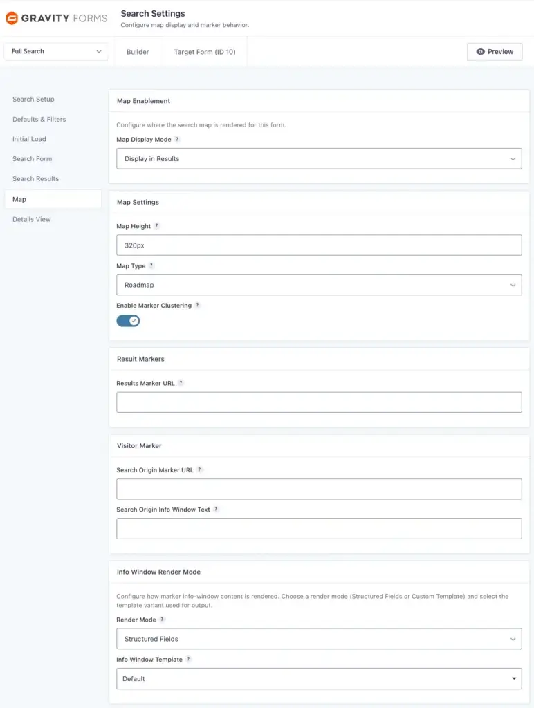 Gravity Search Map Settings Page