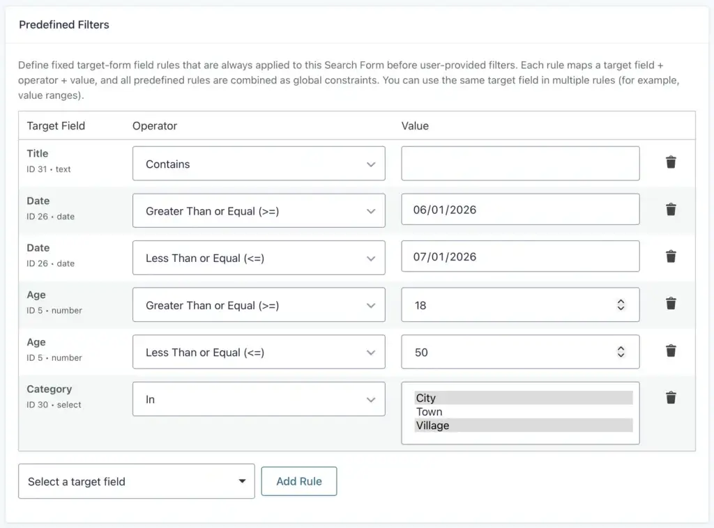 Gravity Search Predefined Settings