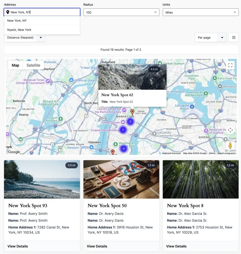 Gravity Search proximity search and map integration