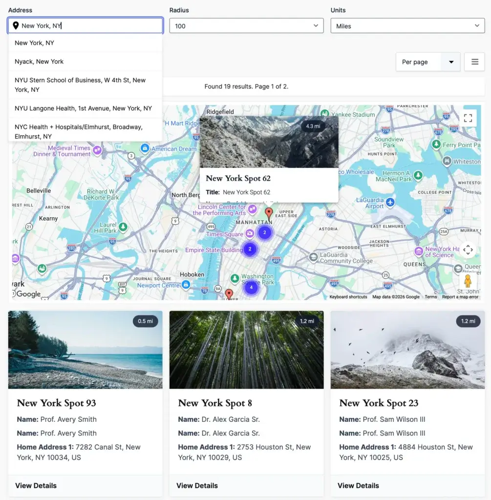 Gravity Search Proximity Search Form