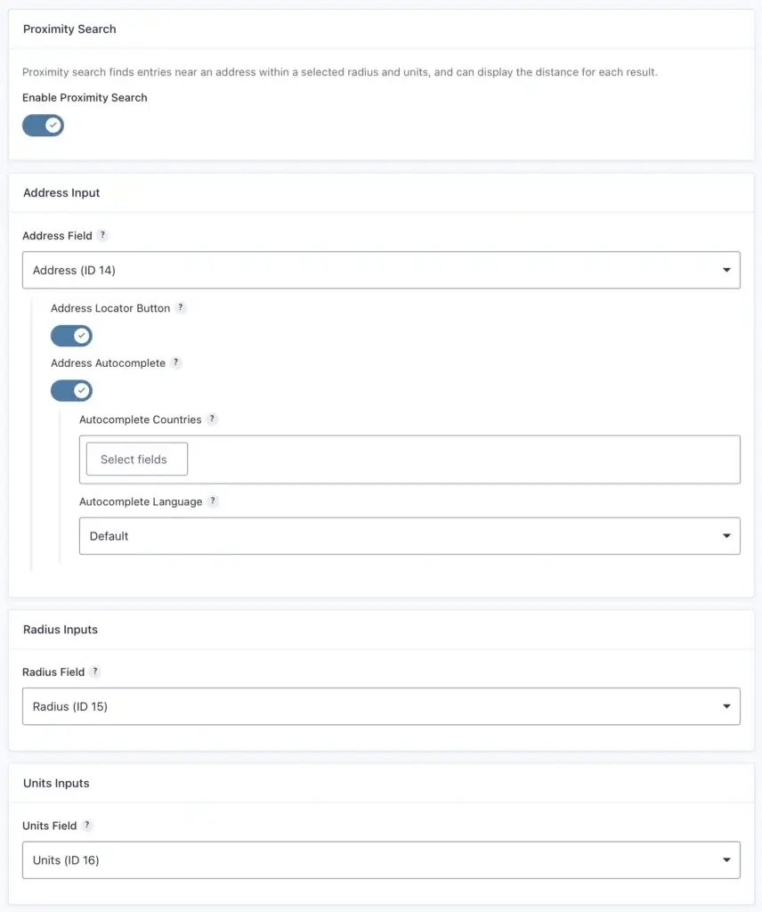 Gravity Search Proximity Search Settings