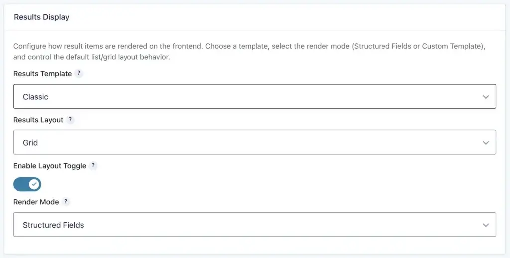 Gravity Search Results Display Settings