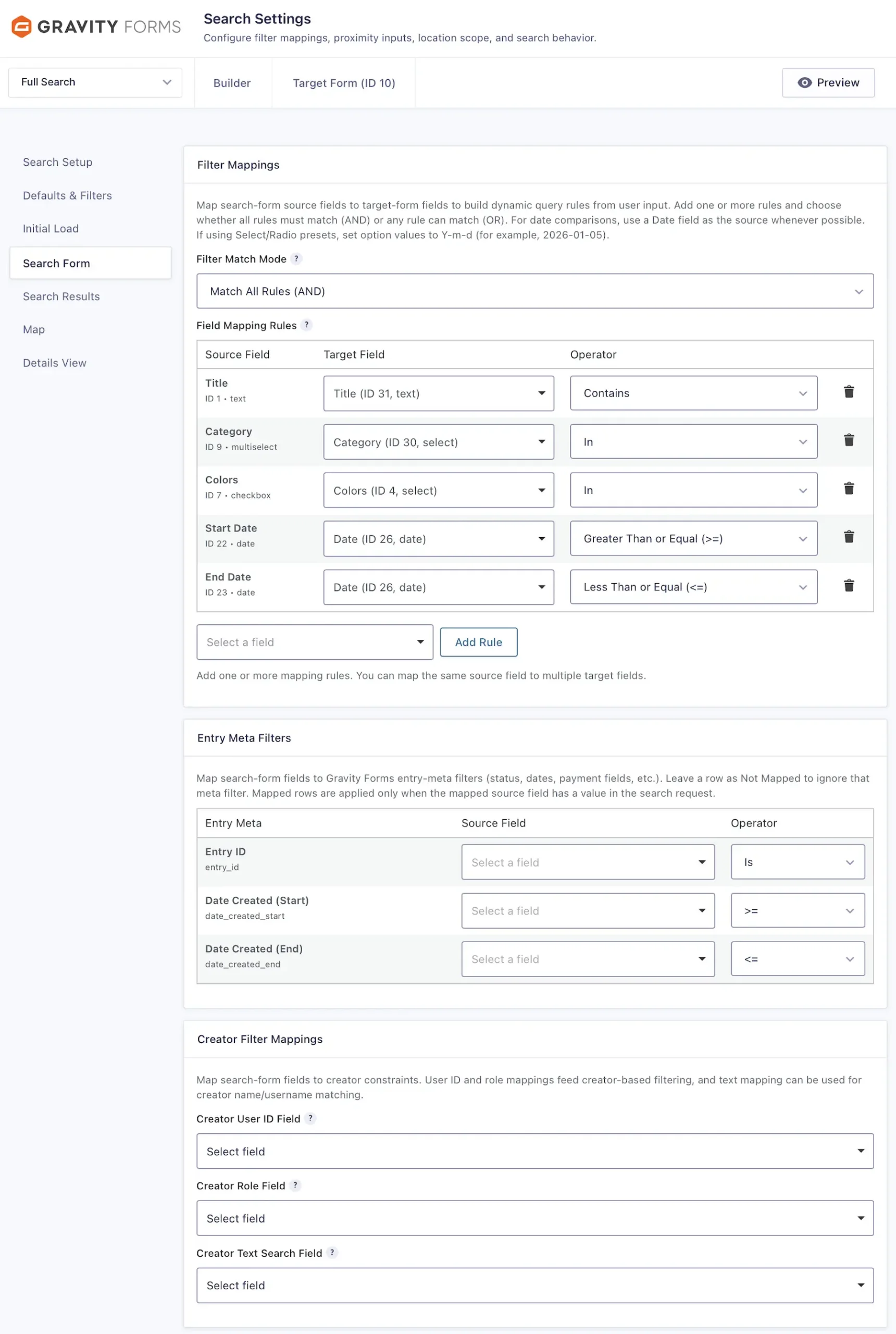 Gravity Search search form tab
