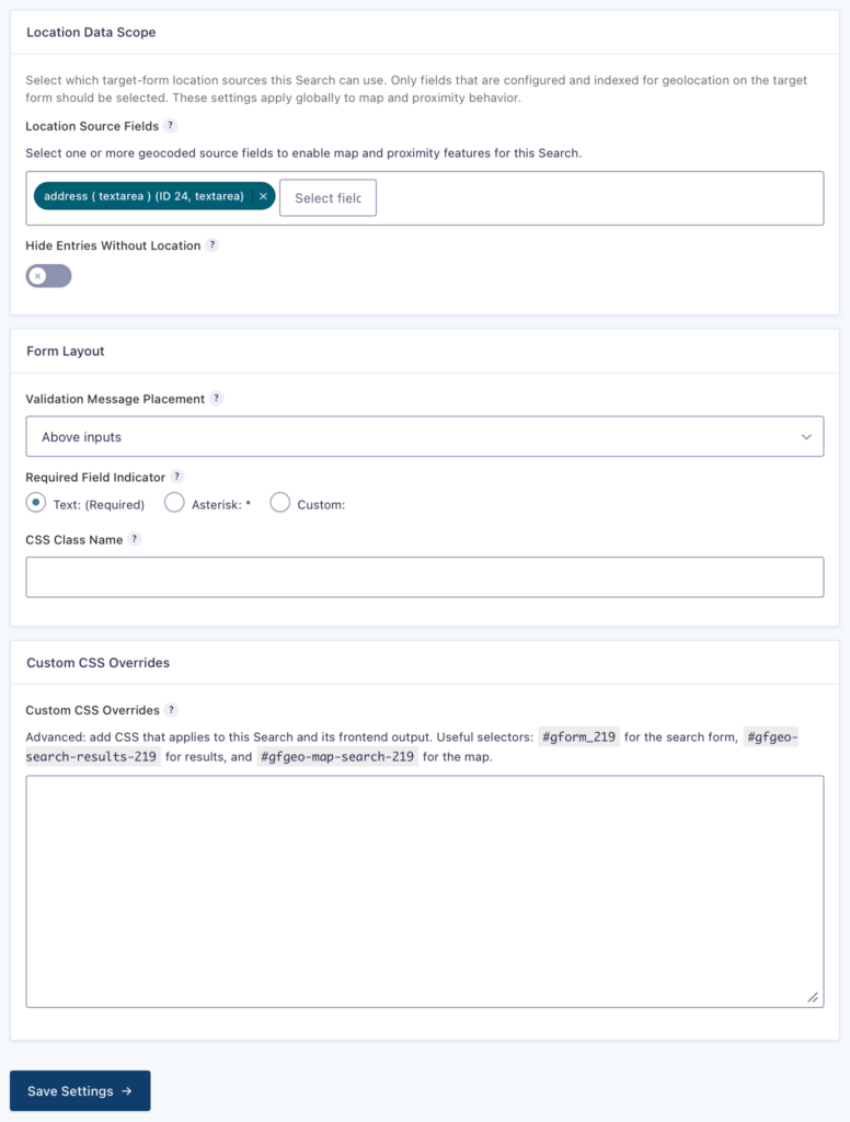 Search Setup tab in Gravity Search, lower section