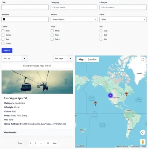 Gravity Search split layout search form results and map
