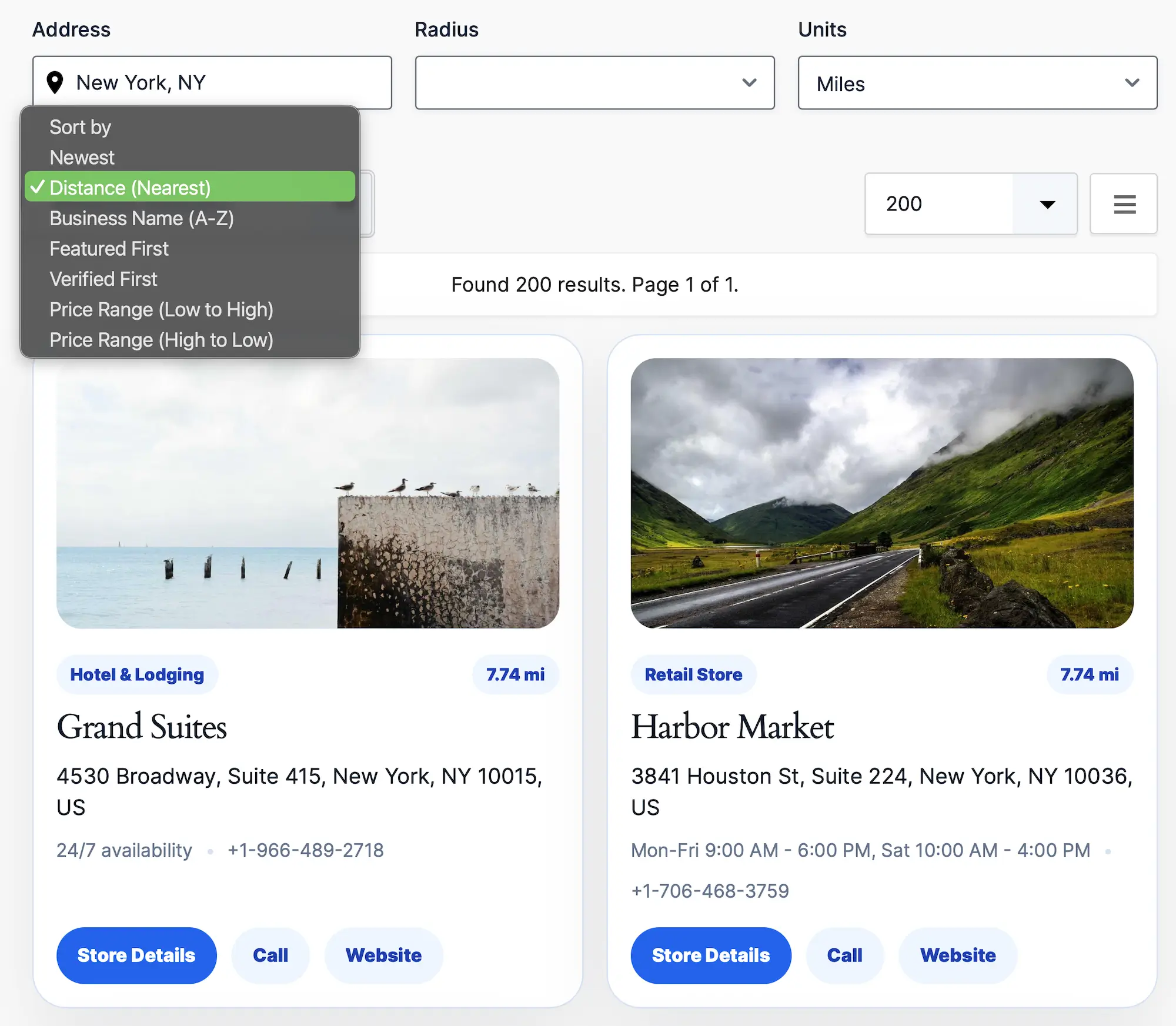 Gravity Search Store Locator Distance Results