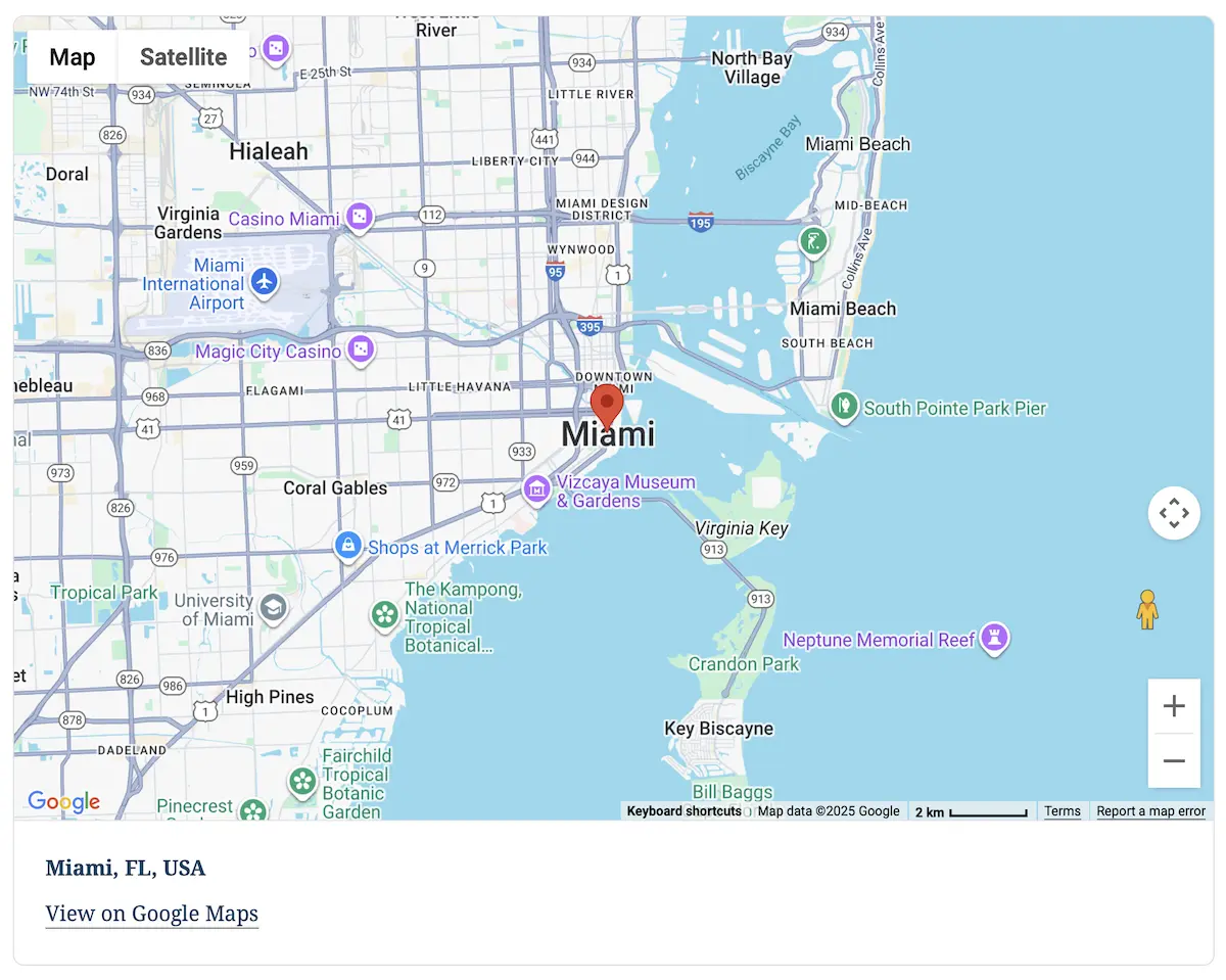 Single Entry Map displaying one Gravity Forms entry location and selected entry details